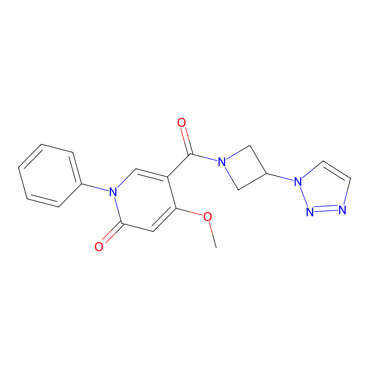 5-(3-(1H-1,2,3-triazol-1-yl)azetidine-1-carbonyl)-4-methoxy-1-phenylpyridin-2(1H)-one molecular structure, CAS 2199304-26-0