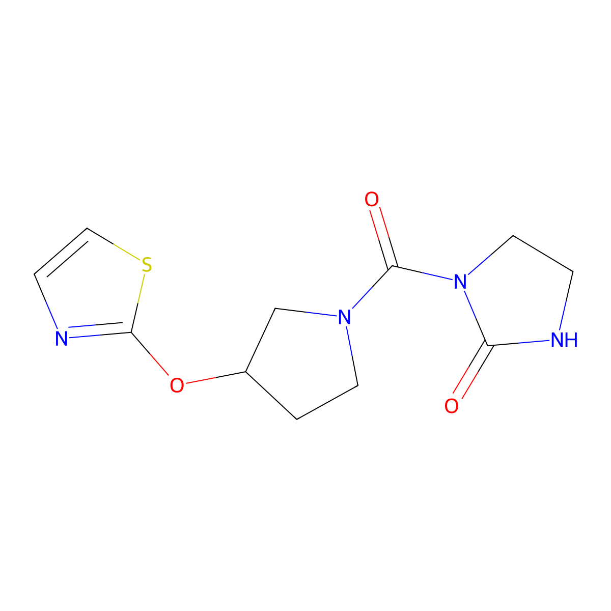 1-[3-(1,3-Thiazol-2-yloxy)pyrrolidine-1-carbonyl]imidazolidin-2-one molecular structure, CAS 2199305-21-8