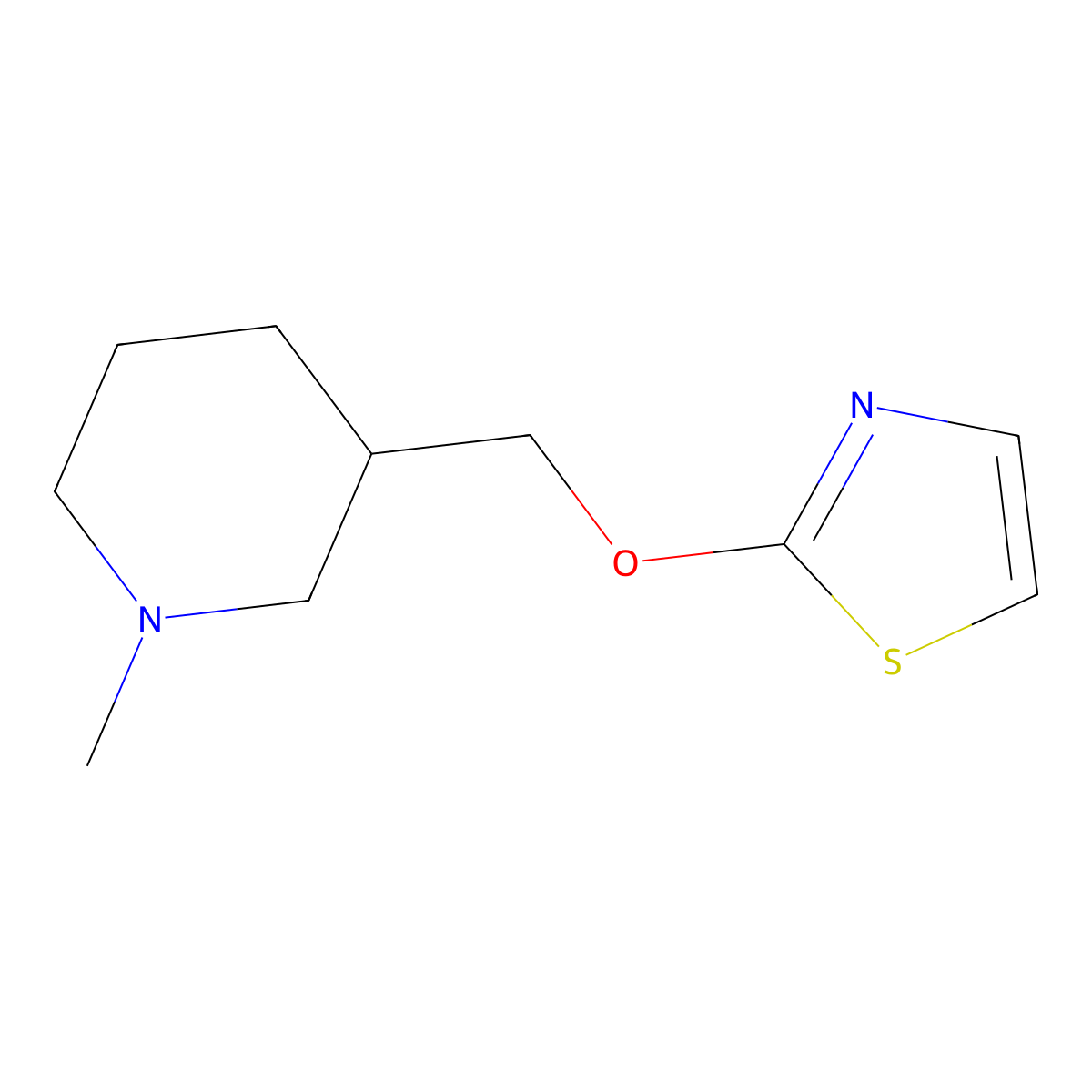 1-Methyl-3-[(1,3-thiazol-2-yloxy)methyl]piperidine molecular structure, CAS 2199317-20-7