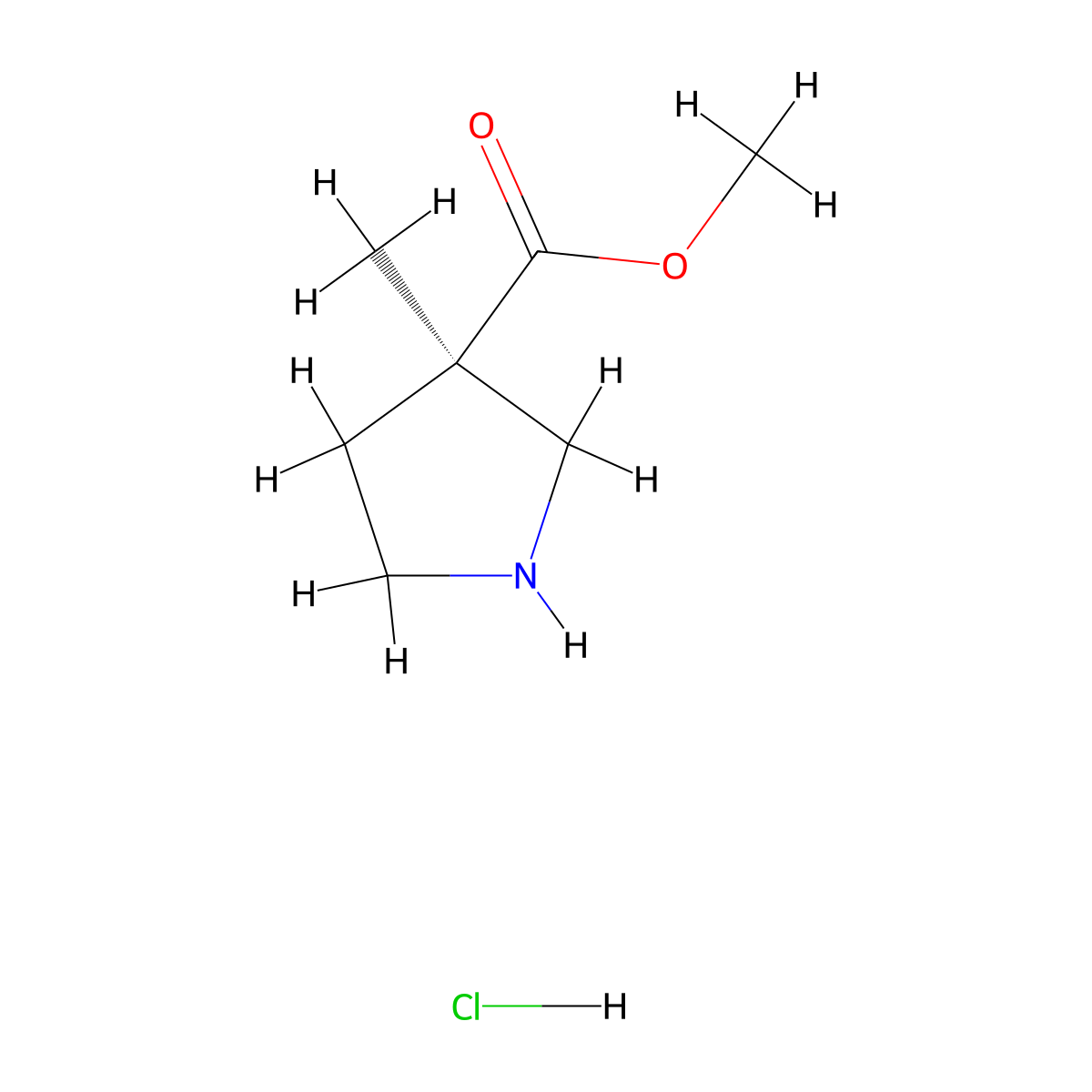 methyl (3R)-3-methylpyrrolidine-3-carboxylate;hydrochloride molecular structure, CAS 2199320-99-3