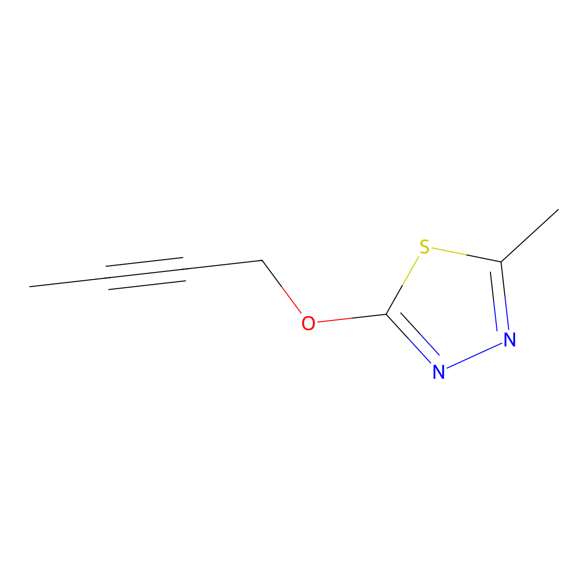 2-(But-2-yn-1-yloxy)-5-methyl-1,3,4-thiadiazole molecular structure, CAS 2199343-42-3