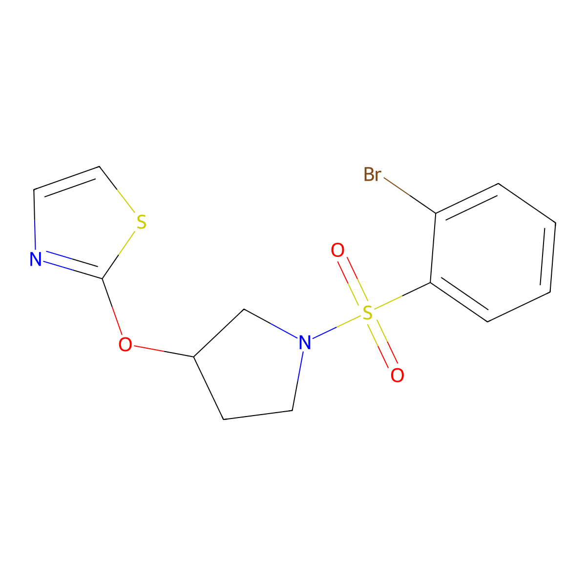 2-((1-((2-Bromophenyl)sulfonyl)pyrrolidin-3-yl)oxy)thiazole molecular structure, CAS 2199348-99-5