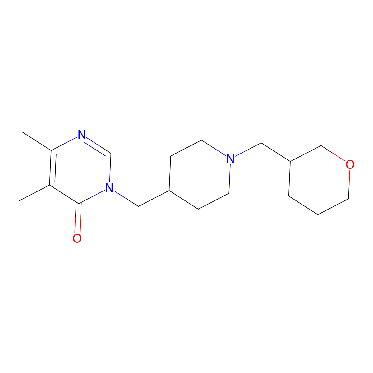 5,6-Dimethyl-3-({1-[(oxan-3-yl)methyl]piperidin-4-yl}methyl)-3,4-dihydropyrimidin-4-one molecular structure, CAS 2199367-94-5