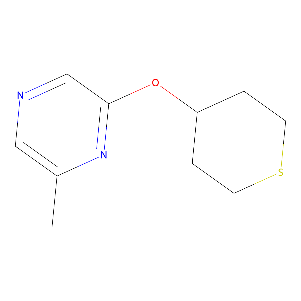 2-Methyl-6-(thian-4-yloxy)pyrazine molecular structure, CAS 2199369-08-7