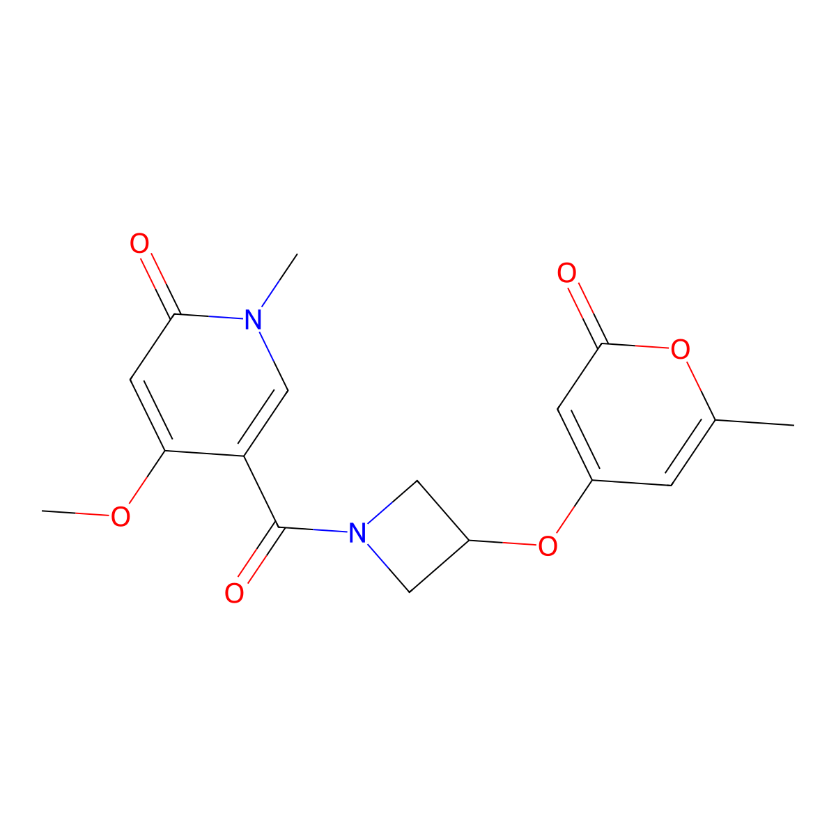 4-methoxy-1-methyl-5-(3-((6-methyl-2-oxo-2H-pyran-4-yl)oxy)azetidine-1-carbonyl)pyridin-2(1H)-one molecular structure, CAS 2199370-80-2
