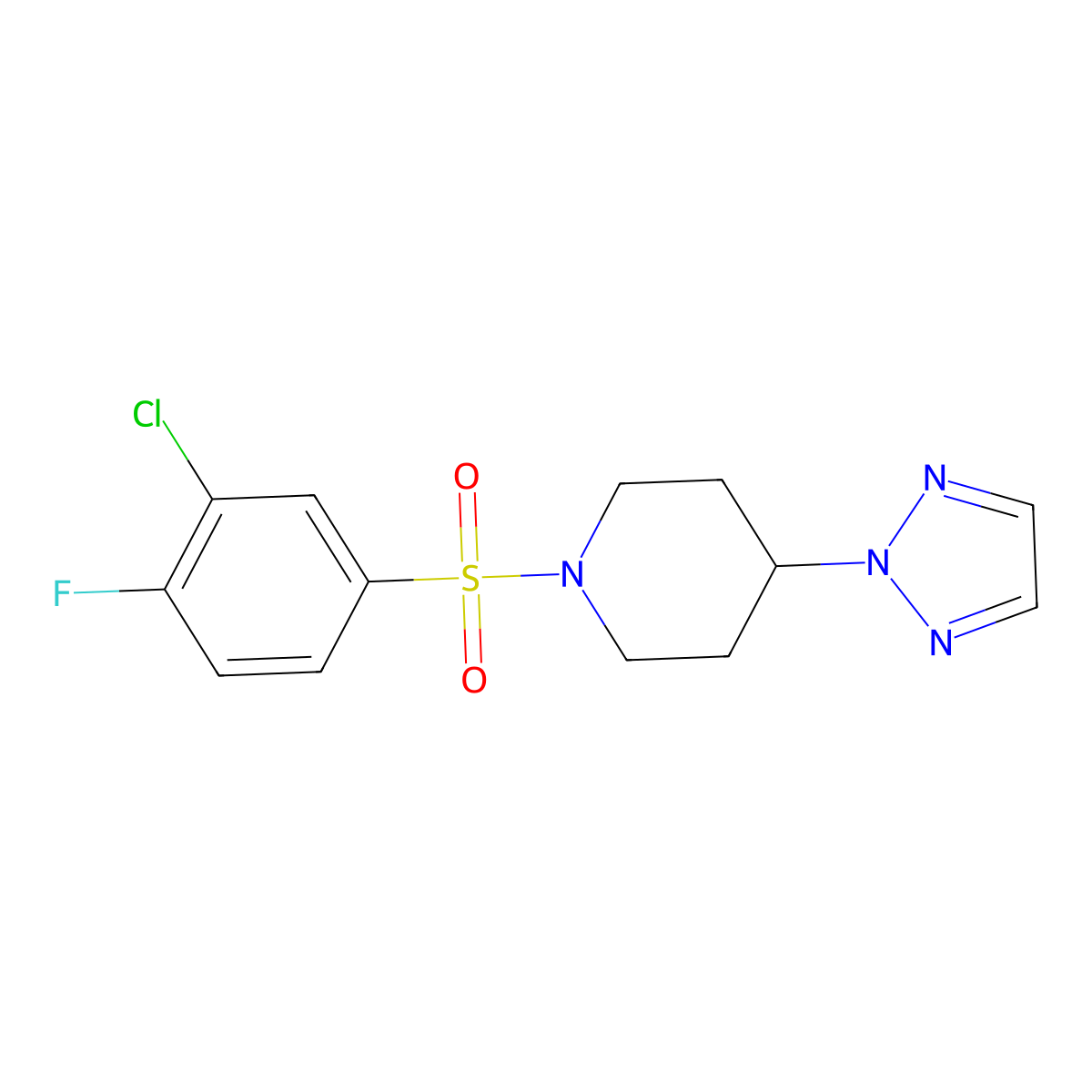 1-((3-chloro-4-fluorophenyl)sulfonyl)-4-(2H-1,2,3-triazol-2-yl)piperidine molecular structure, CAS 2199371-18-9