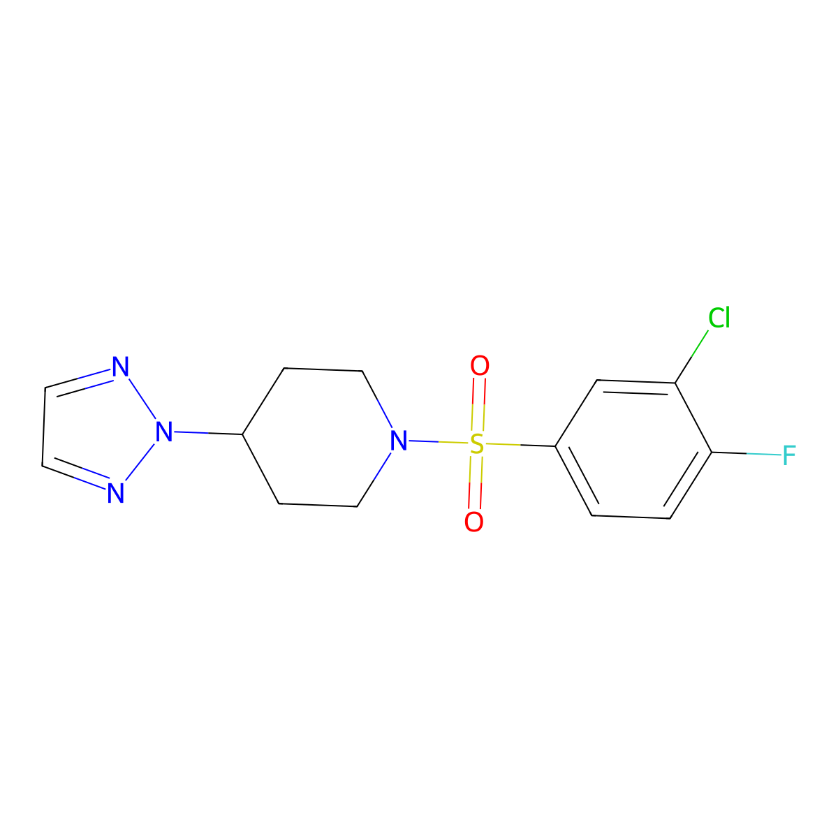 1-((3-chloro-4-fluorophenyl)sulfonyl)-4-(2H-1,2,3-triazol-2-yl)piperidine molecular structure, CAS 2199371-18-9