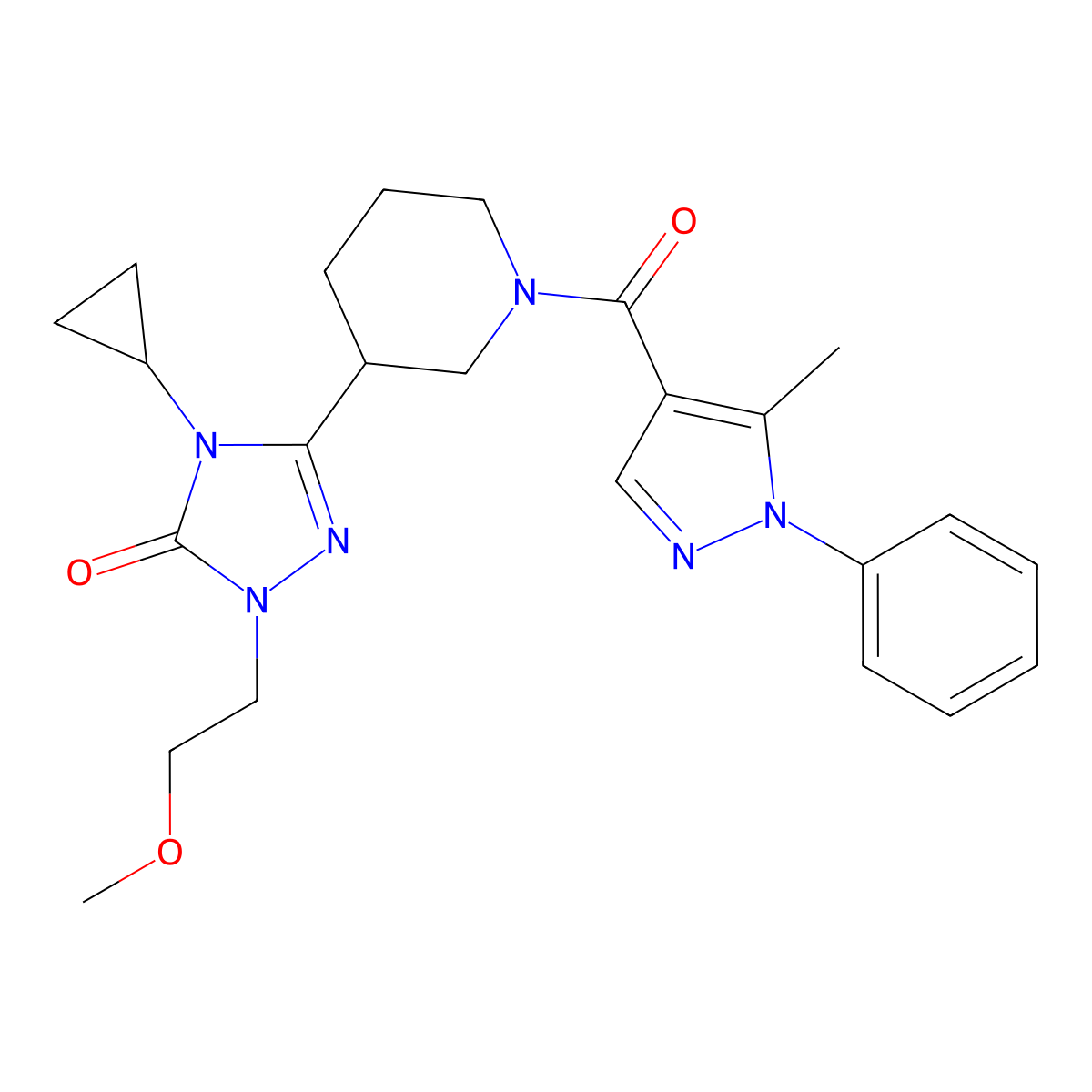 4-cyclopropyl-1-(2-methoxyethyl)-3-(1-(5-methyl-1-phenyl-1H-pyrazole-4-carbonyl)piperidin-3-yl)-1H-1,2,4-triazol-5(4H)-one molecular structure, CAS 2199371-53-2