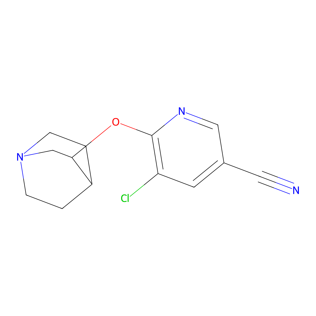 6-{1-Azabicyclo[2.2.2]octan-3-yloxy}-5-chloropyridine-3-carbonitrile molecular structure, CAS 2199384-94-4