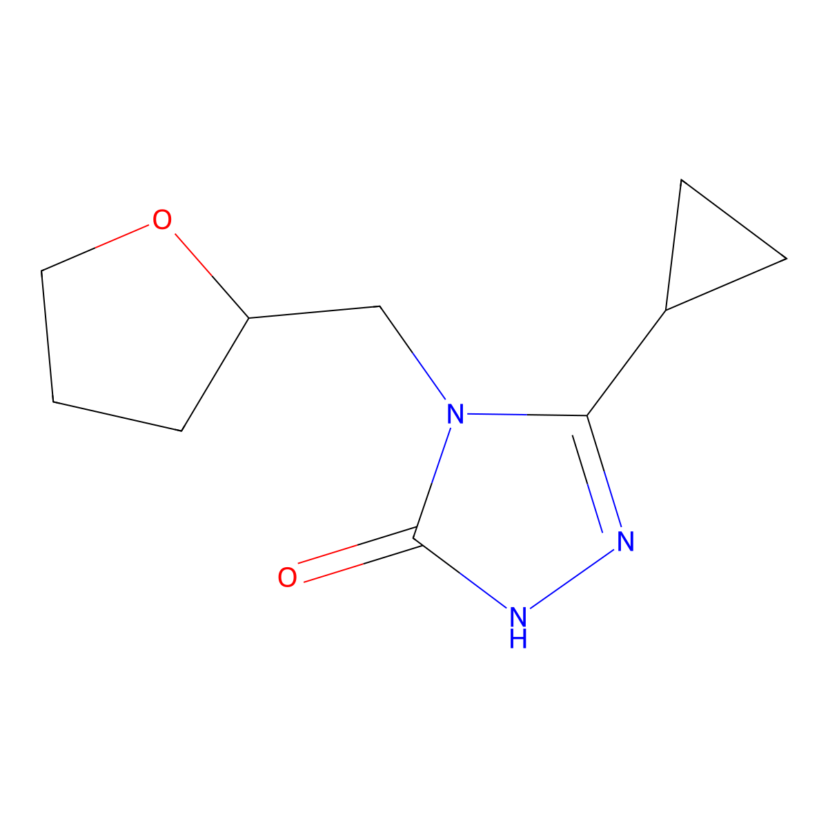 3-cyclopropyl-4-[(oxolan-2-yl)methyl]-4,5-dihydro-1H-1,2,4-triazol-5-one molecular structure, CAS 2199385-13-0