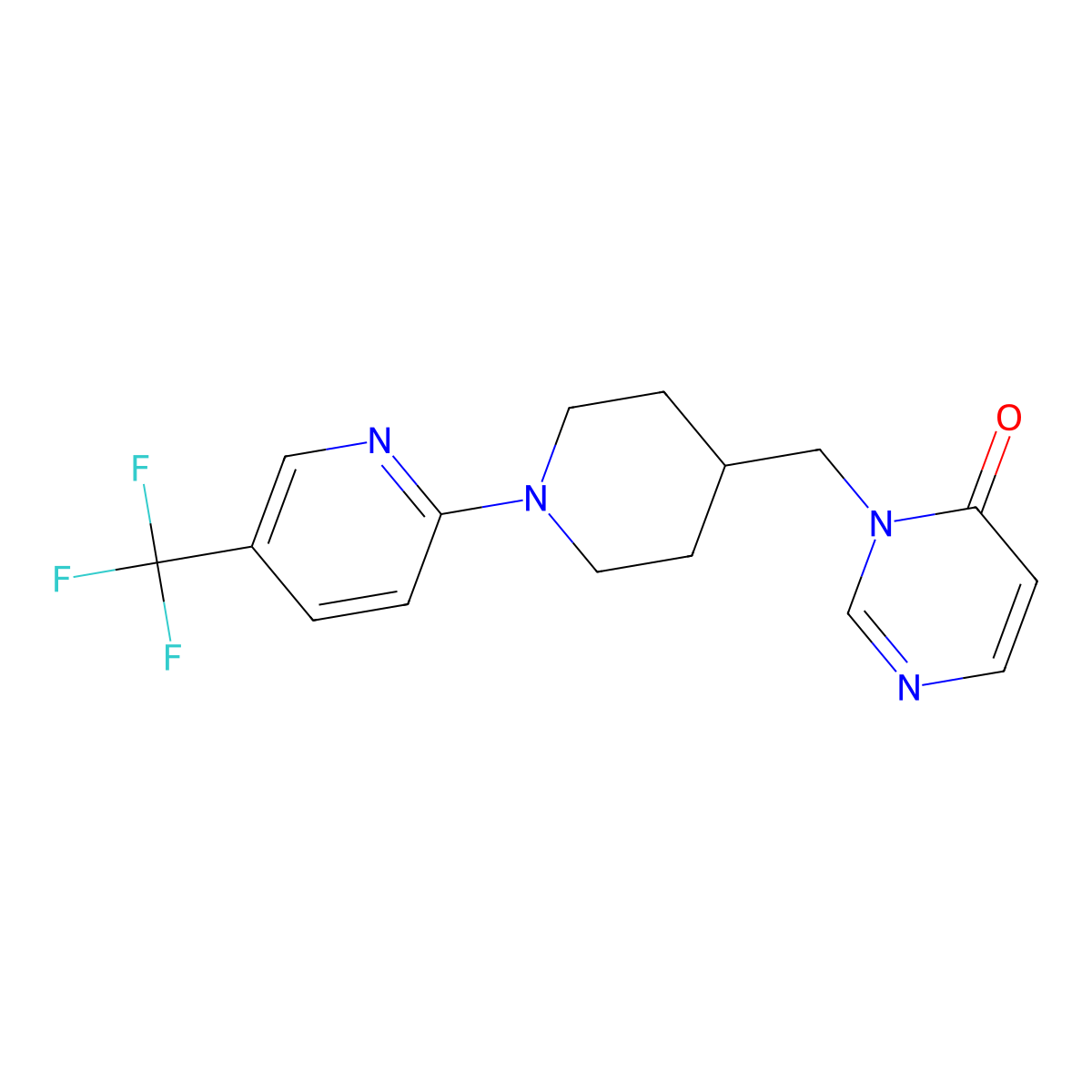 3-({1-[5-(Trifluoromethyl)pyridin-2-yl]piperidin-4-yl}methyl)-3,4-dihydropyrimidin-4-one molecular structure, CAS 2199386-01-9