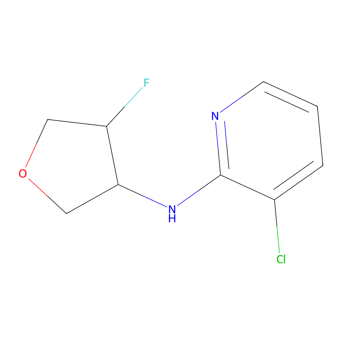 3-chloro-N-(4-fluorooxolan-3-yl)pyridin-2-amine molecular structure, CAS 2199386-33-7