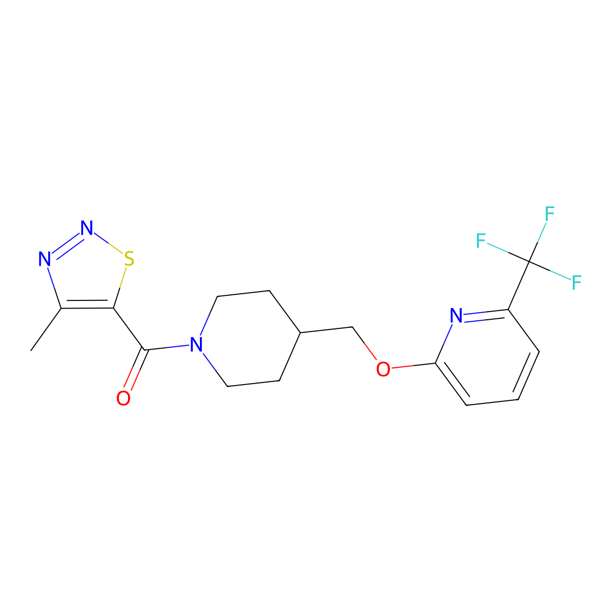 2-{[1-(4-Methyl-1,2,3-thiadiazole-5-carbonyl)piperidin-4-yl]methoxy}-6-(trifluoromethyl)pyridine molecular structure, CAS 2199389-66-5
