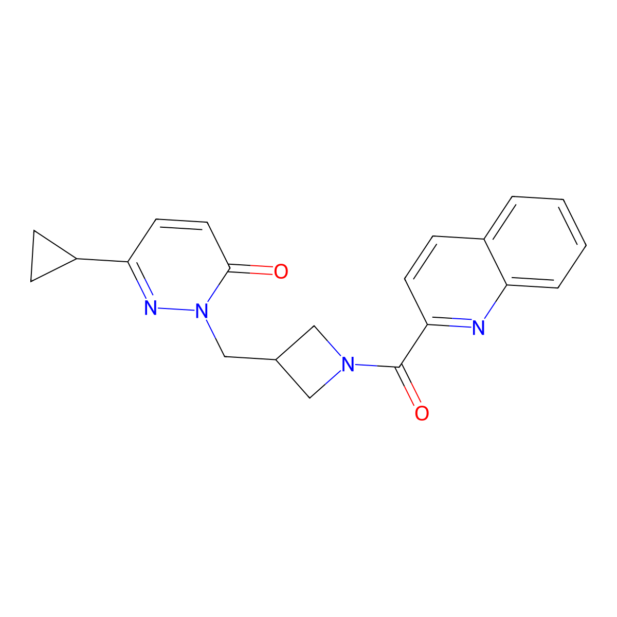 6-Cyclopropyl-2-{[1-(quinoline-2-carbonyl)azetidin-3-yl]methyl}-2,3-dihydropyridazin-3-one molecular structure, CAS 2199423-71-5