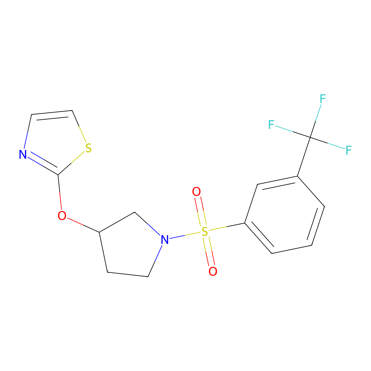 2-((1-((3-(Trifluoromethyl)phenyl)sulfonyl)pyrrolidin-3-yl)oxy)thiazole molecular structure, CAS 2199424-58-1