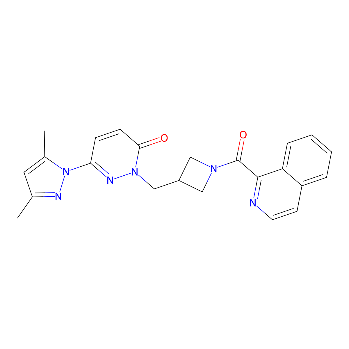 6-(3,5-dimethyl-1H-pyrazol-1-yl)-2-{[1-(isoquinoline-1-carbonyl)azetidin-3-yl]methyl}-2,3-dihydropyridazin-3-one molecular structure, CAS 2199424-75-2