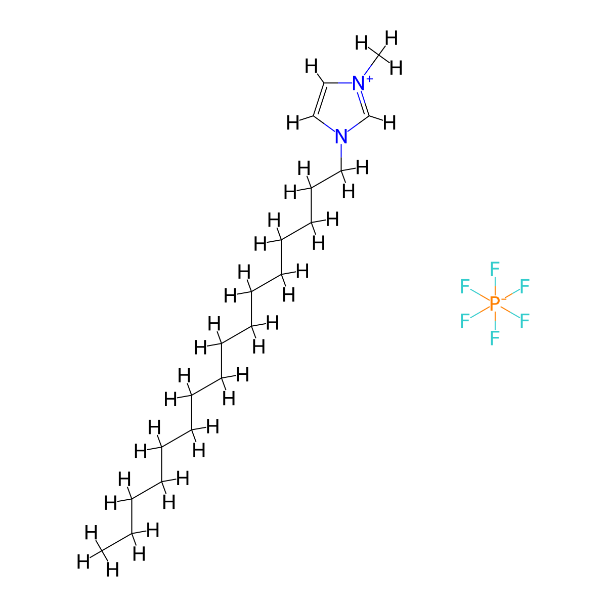 1-Hexadecyl-3-methylimidazolium hexafluorophosphate molecular structure, CAS 219947-95-2