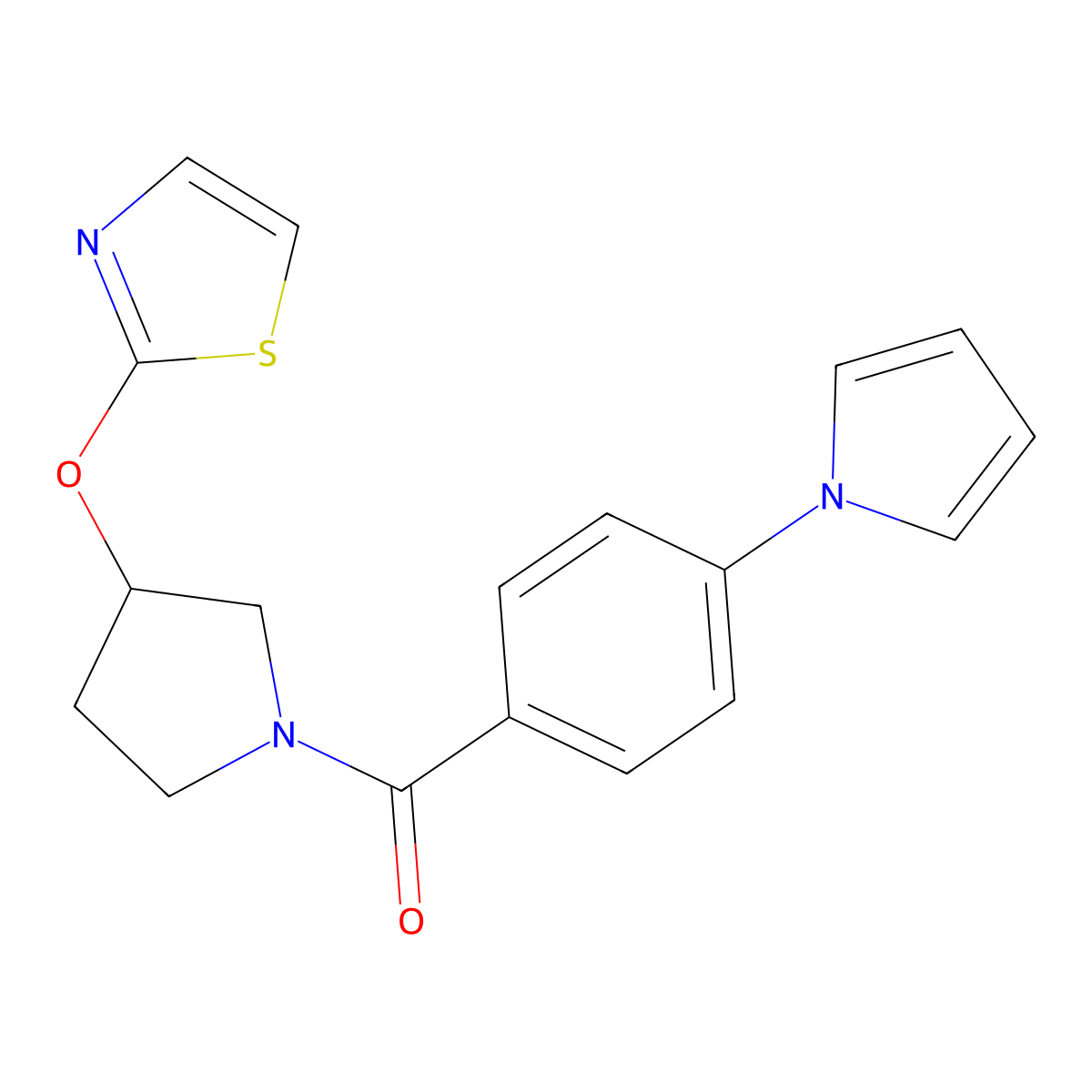 (4-(1H-pyrrol-1-yl)phenyl)(3-(thiazol-2-yloxy)pyrrolidin-1-yl)methanone molecular structure, CAS 2199477-90-0