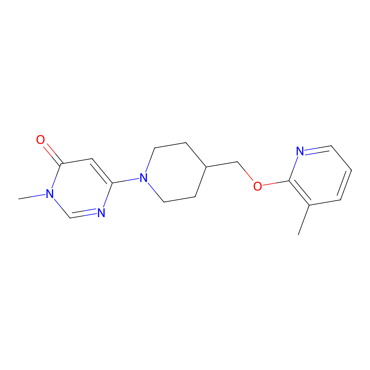 3-Methyl-6-(4-{[(3-methylpyridin-2-yl)oxy]methyl}piperidin-1-yl)-3,4-dihydropyrimidin-4-one molecular structure, CAS 2199509-58-3