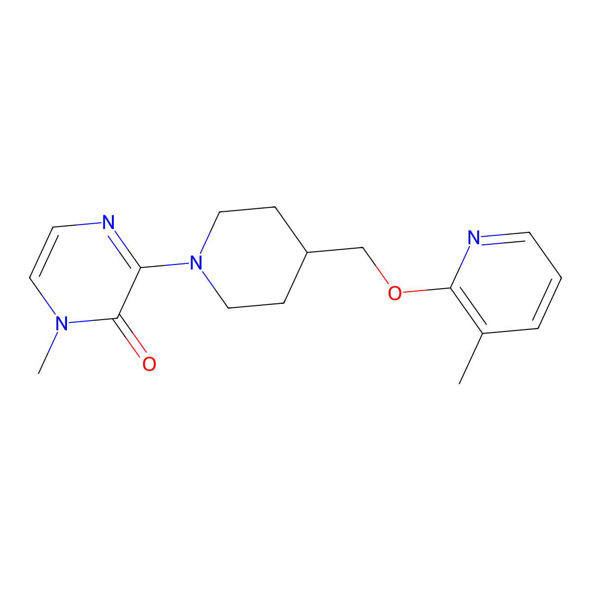 1-Methyl-3-(4-{[(3-methylpyridin-2-yl)oxy]methyl}piperidin-1-yl)-1,2-dihydropyrazin-2-one molecular structure, CAS 2199509-60-7