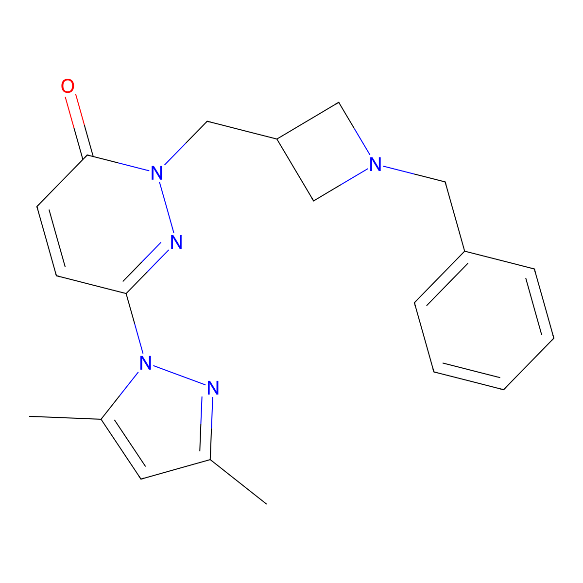 2-[(1-benzylazetidin-3-yl)methyl]-6-(3,5-dimethyl-1H-pyrazol-1-yl)-2,3-dihydropyridazin-3-one molecular structure, CAS 2199516-96-4
