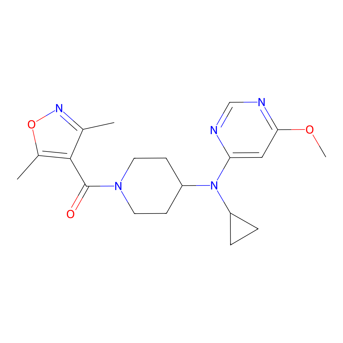 N-cyclopropyl-N-[1-(3,5-dimethyl-1,2-oxazole-4-carbonyl)piperidin-4-yl]-6-methoxypyrimidin-4-amine molecular structure, CAS 2199520-49-3