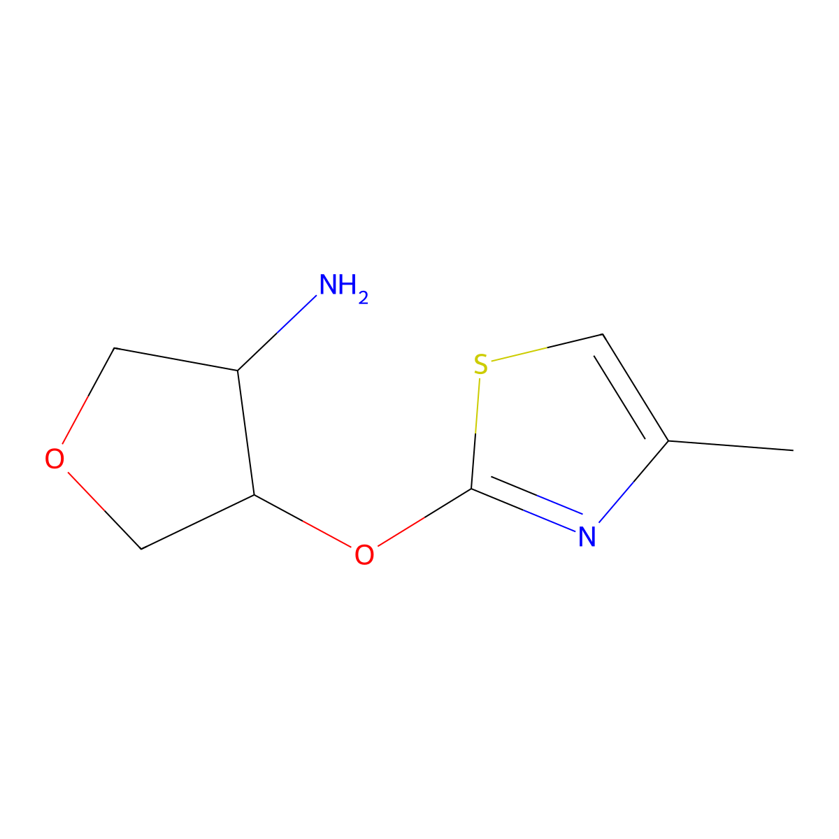 4-[(4-Methyl-1,3-thiazol-2-yl)oxy]oxolan-3-amine molecular structure, CAS 2199525-67-0