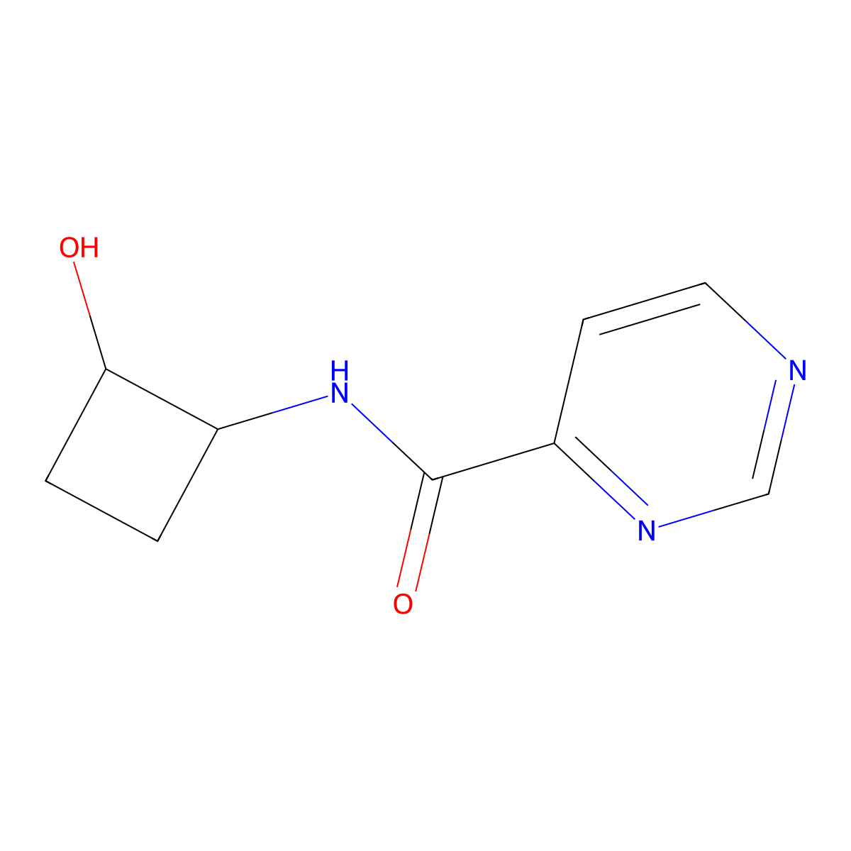 N-[(1R,2R)-2-hydroxycyclobutyl]pyrimidine-4-carboxamide molecular structure, CAS 2199547-18-5