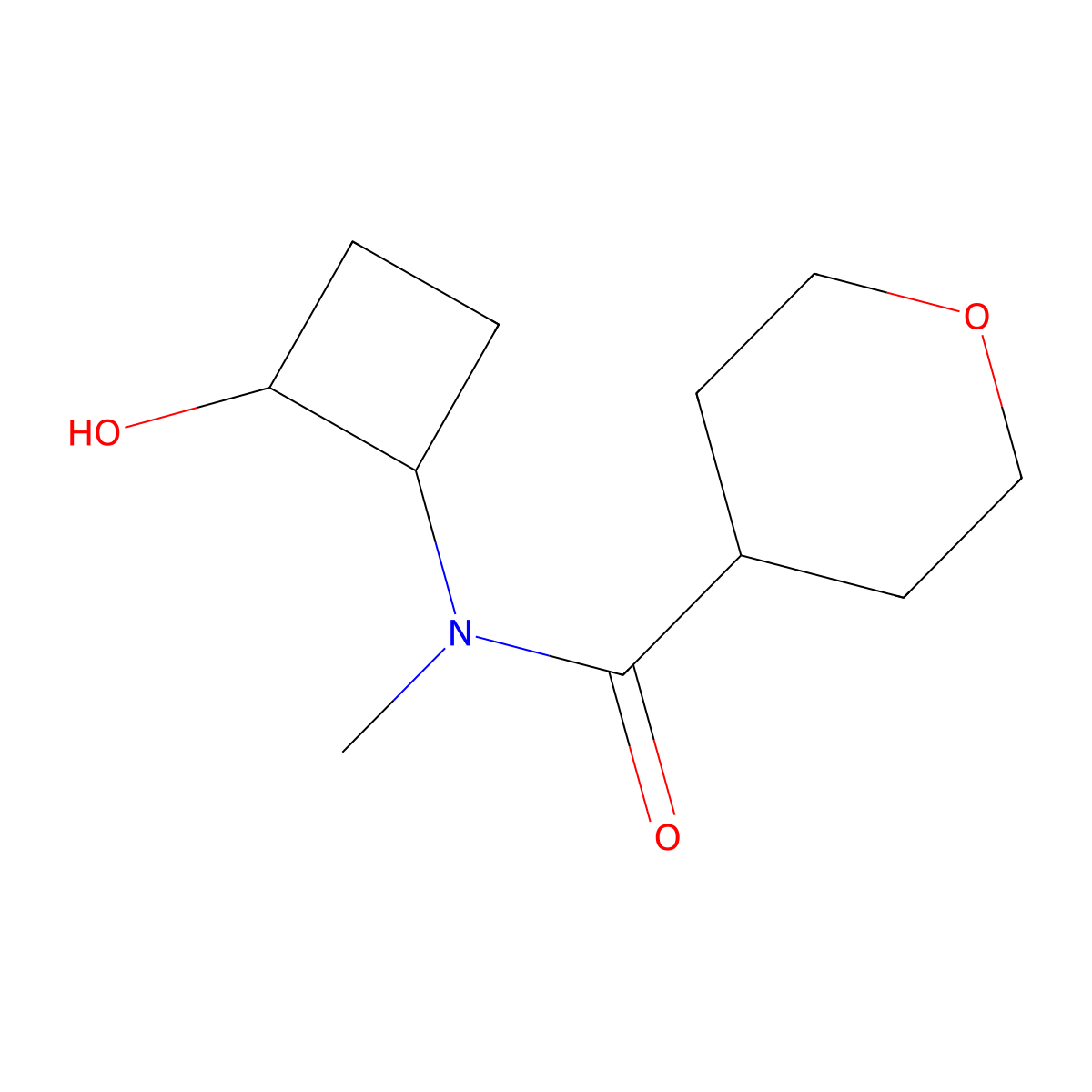 N-(2-hydroxycyclobutyl)-N-methyloxane-4-carboxamide molecular structure, CAS 2199548-38-2