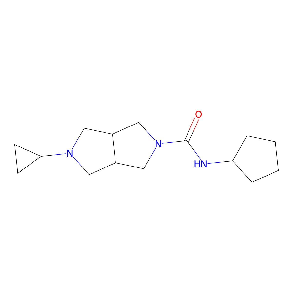 N-cyclopentyl-5-cyclopropyl-octahydropyrrolo[3,4-c]pyrrole-2-carboxamide molecular structure, CAS 2199550-84-8
