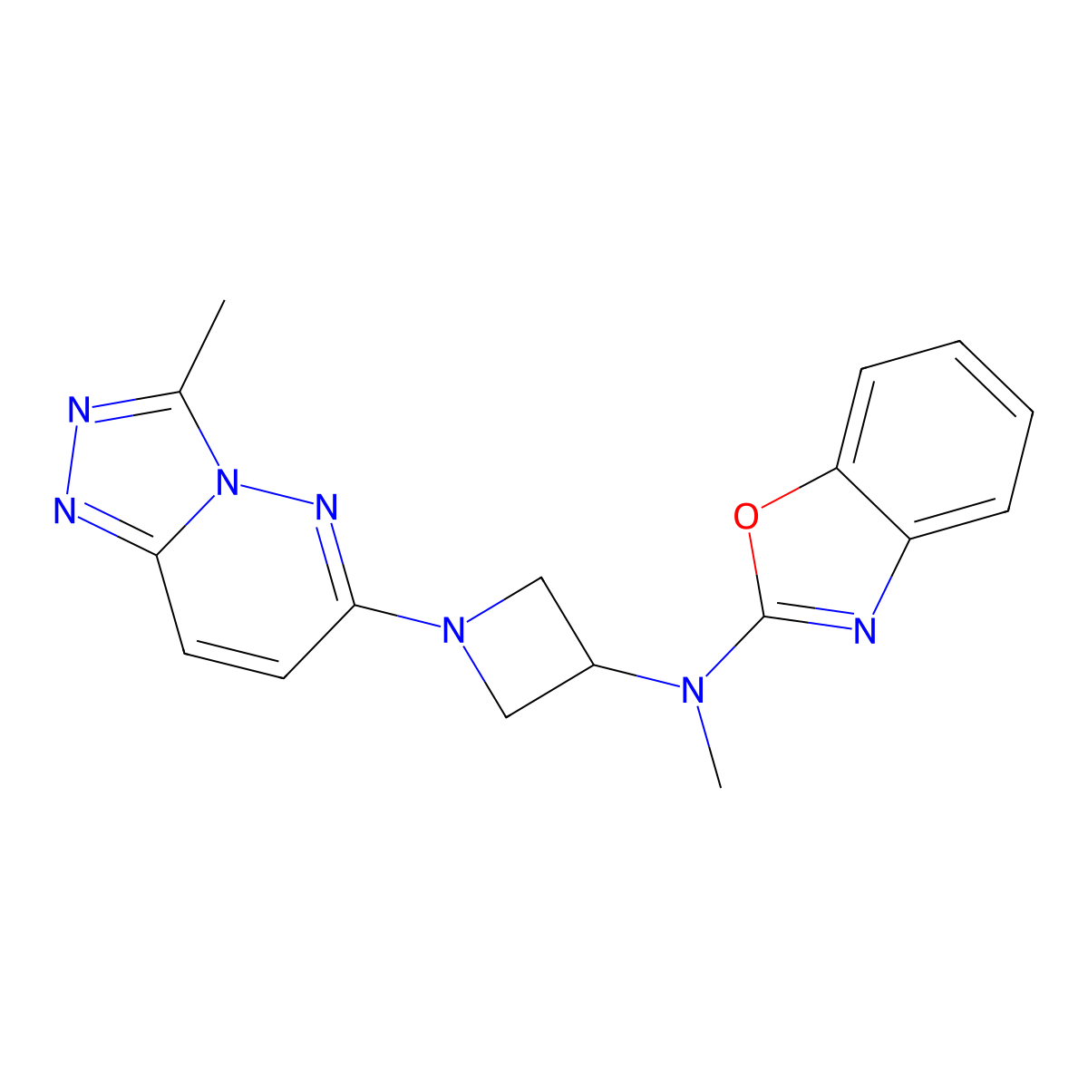 N-methyl-N-(1-{3-methyl-[1,2,4]triazolo[4,3-b]pyridazin-6-yl}azetidin-3-yl)-1,3-benzoxazol-2-amine molecular structure, CAS 2199554-85-1