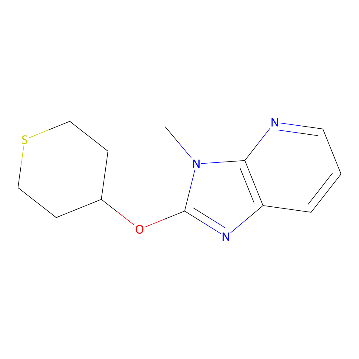 3-methyl-2-(thian-4-yloxy)-3H-imidazo[4,5-b]pyridine molecular structure, CAS 2199572-92-2