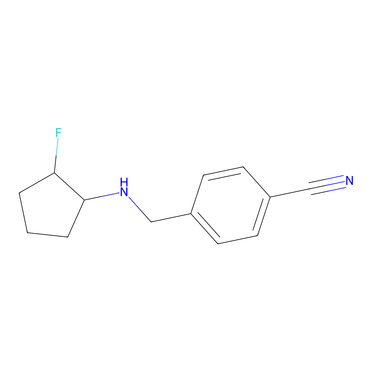 4-{[(2-Fluorocyclopentyl)amino]methyl}benzonitrile molecular structure, CAS 2199573-61-8