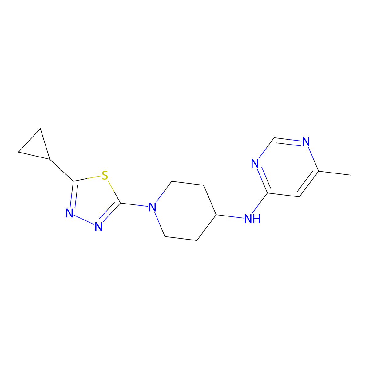 N-[1-(5-cyclopropyl-1,3,4-thiadiazol-2-yl)piperidin-4-yl]-6-methylpyrimidin-4-amine molecular structure, CAS 2199573-62-9