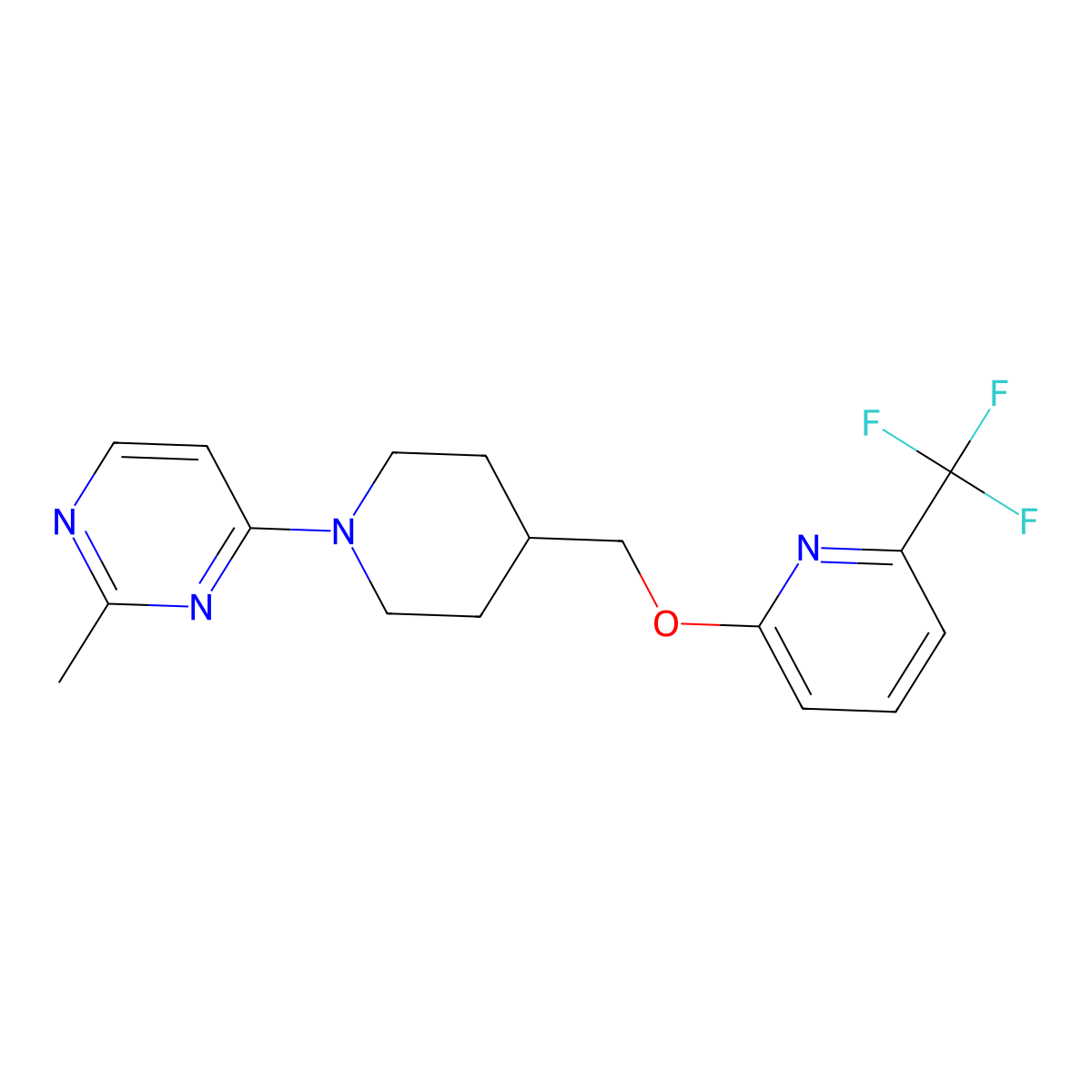 2-Methyl-4-[4-({[6-(trifluoromethyl)pyridin-2-yl]oxy}methyl)piperidin-1-yl]pyrimidine molecular structure, CAS 2199576-20-8