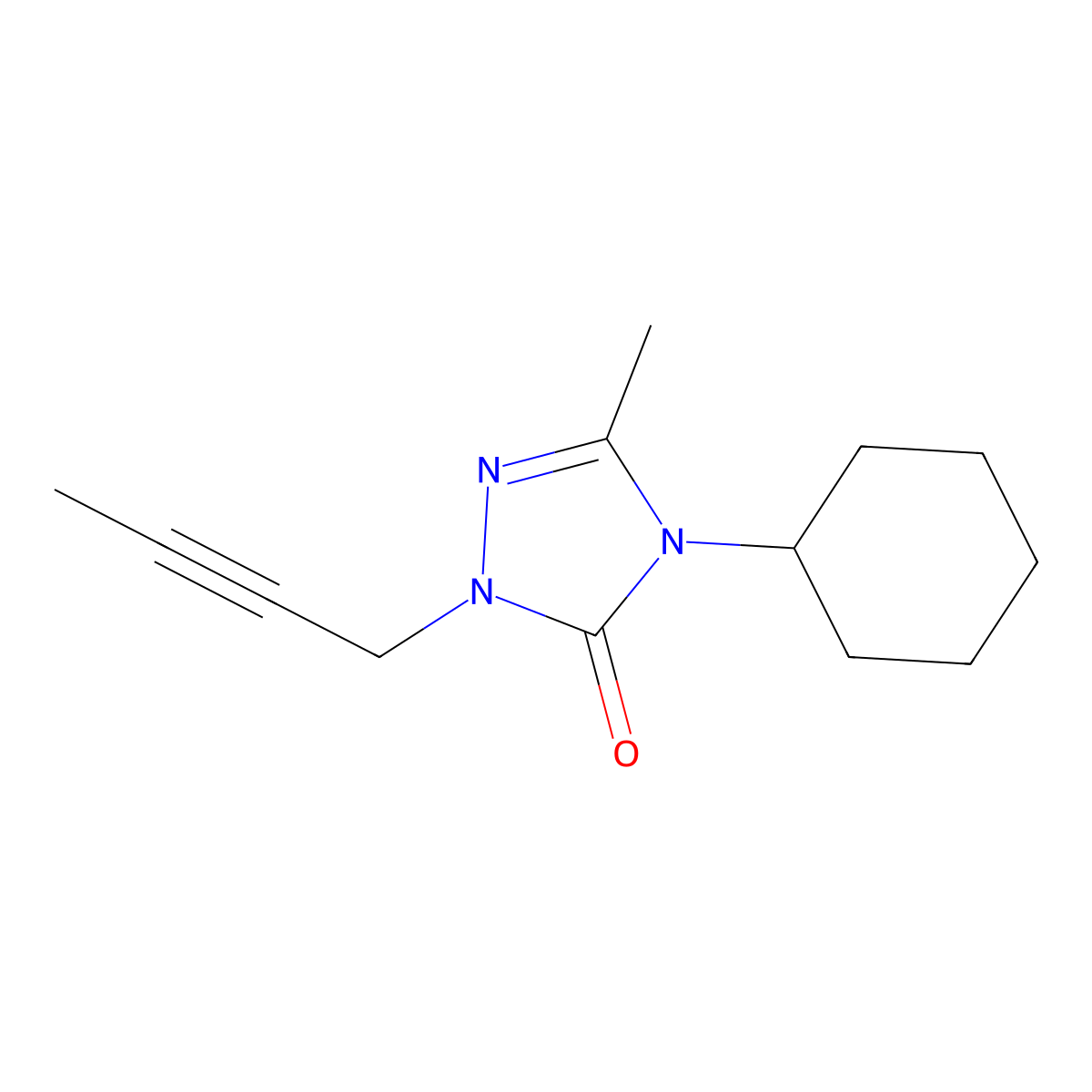 1-(but-2-yn-1-yl)-4-cyclohexyl-3-methyl-4,5-dihydro-1H-1,2,4-triazol-5-one molecular structure, CAS 2199591-31-4