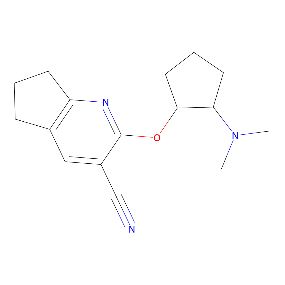2-{[2-(dimethylamino)cyclopentyl]oxy}-5H,6H,7H-cyclopenta[b]pyridine-3-carbonitrile molecular structure, CAS 2199591-88-1