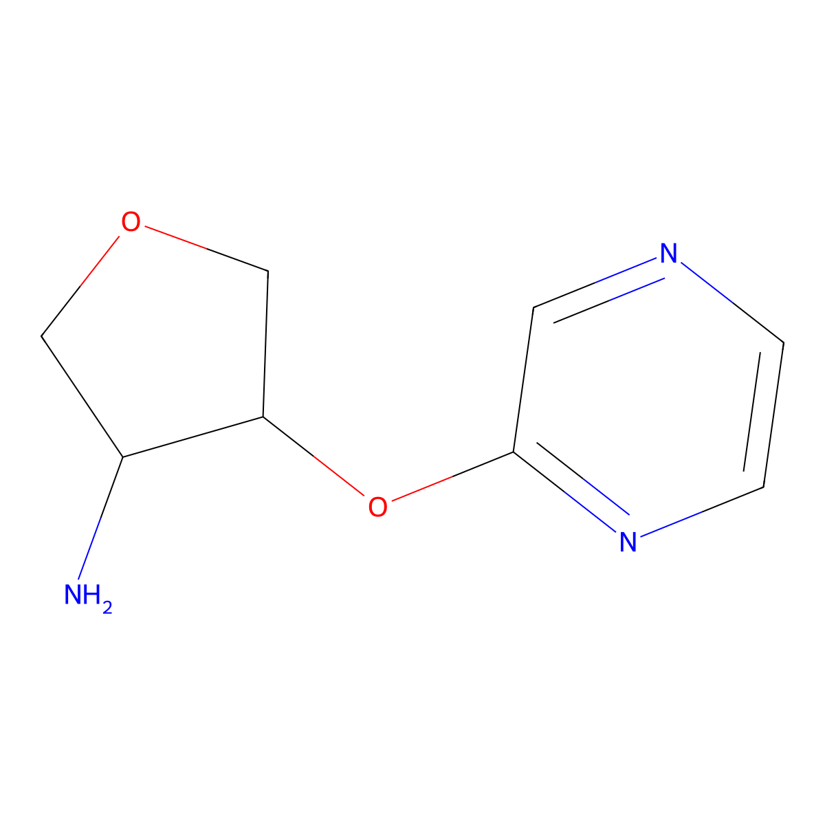 4-(Pyrazin-2-yloxy)oxolan-3-amine molecular structure, CAS 2199602-21-4