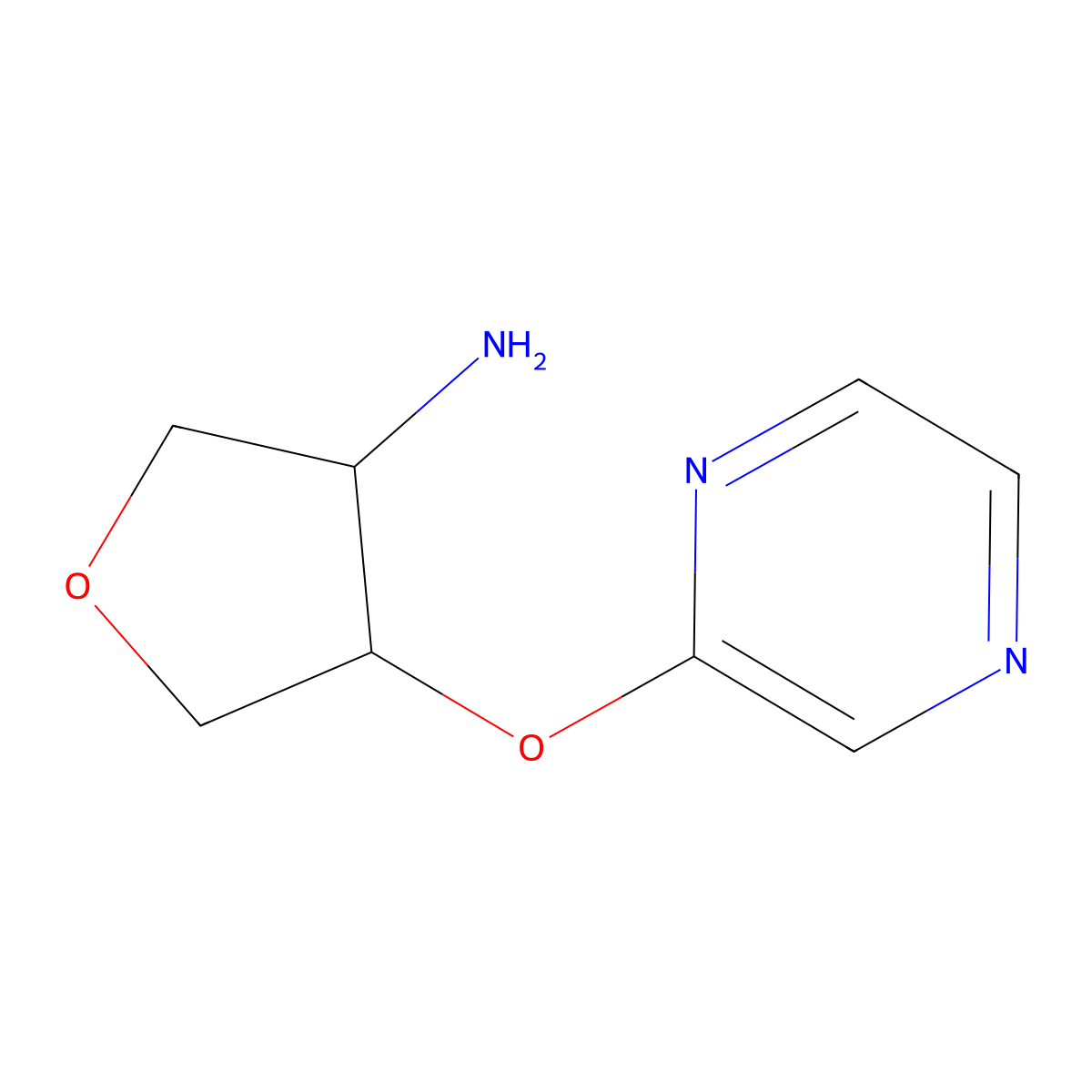 4-(Pyrazin-2-yloxy)oxolan-3-amine molecular structure, CAS 2199602-21-4