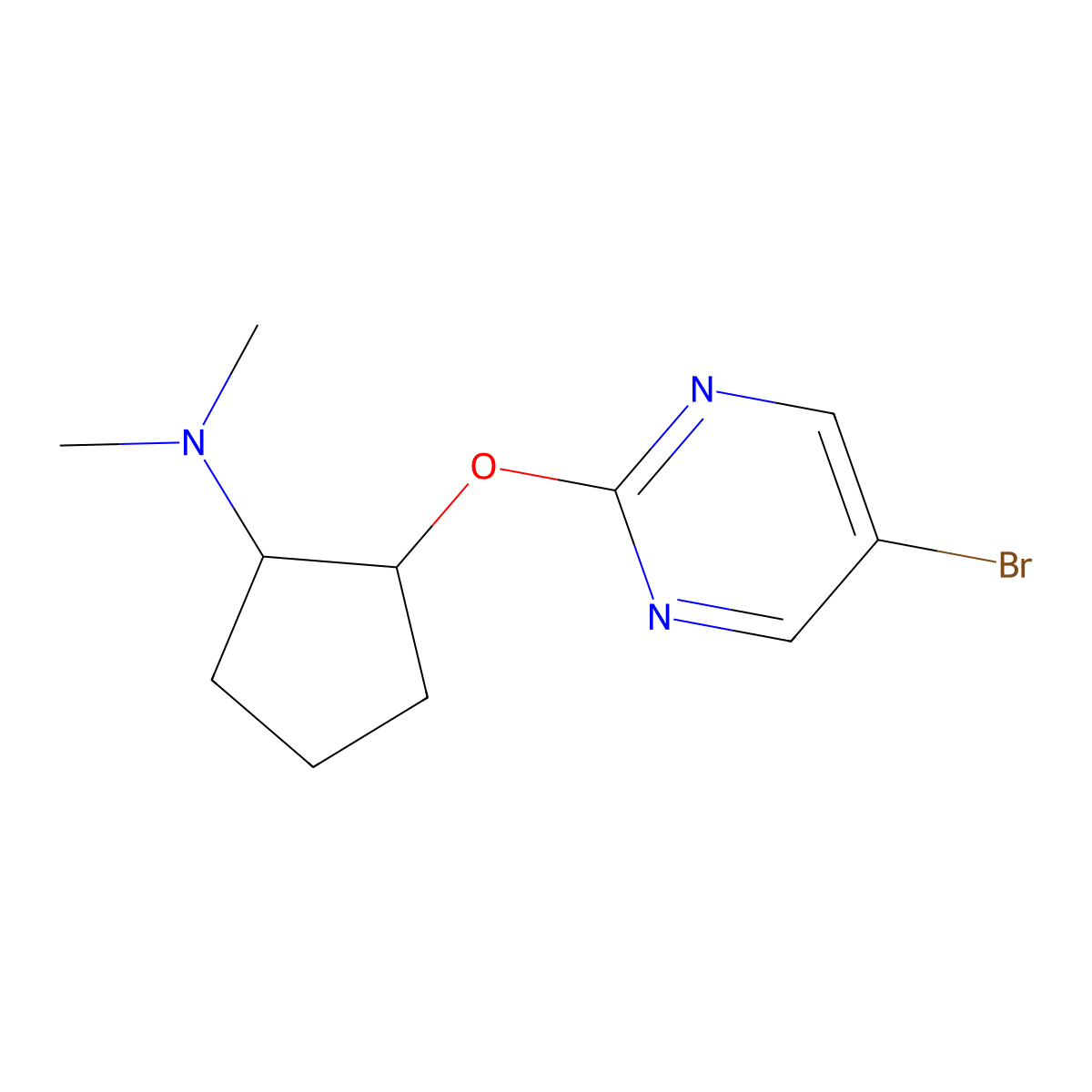 2-[(5-bromopyrimidin-2-yl)oxy]-N,N-dimethylcyclopentan-1-amine molecular structure, CAS 2199602-47-4