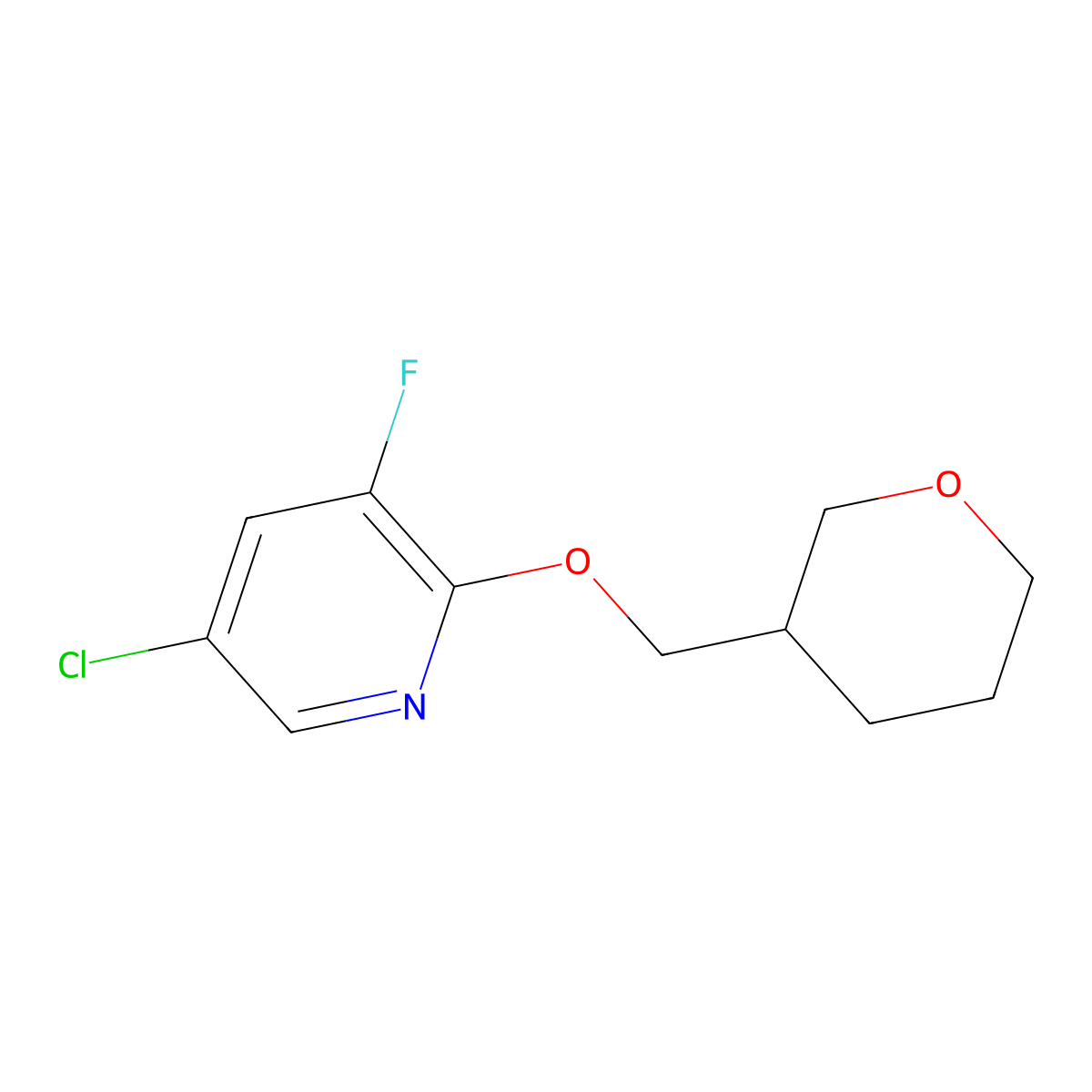 5-Chloro-3-fluoro-2-[(oxan-3-yl)methoxy]pyridine molecular structure, CAS 2199603-53-5