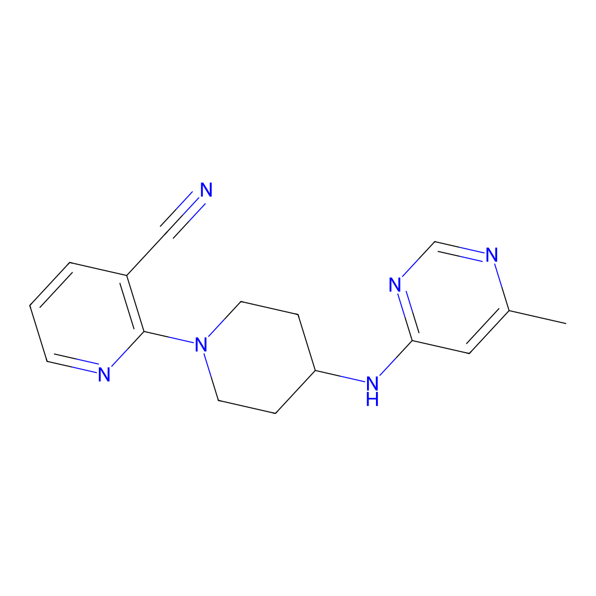 2-{4-[(6-Methylpyrimidin-4-yl)amino]piperidin-1-yl}pyridine-3-carbonitrile molecular structure, CAS 2199625-40-4