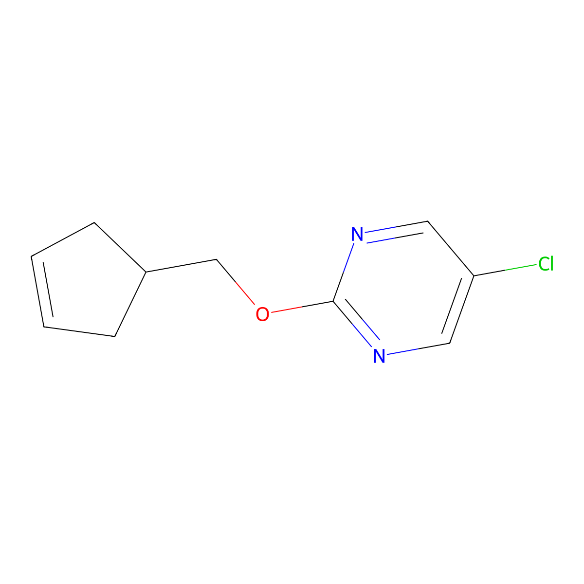 5-Chloro-2-[(cyclopent-3-en-1-yl)methoxy]pyrimidine molecular structure, CAS 2199627-15-9