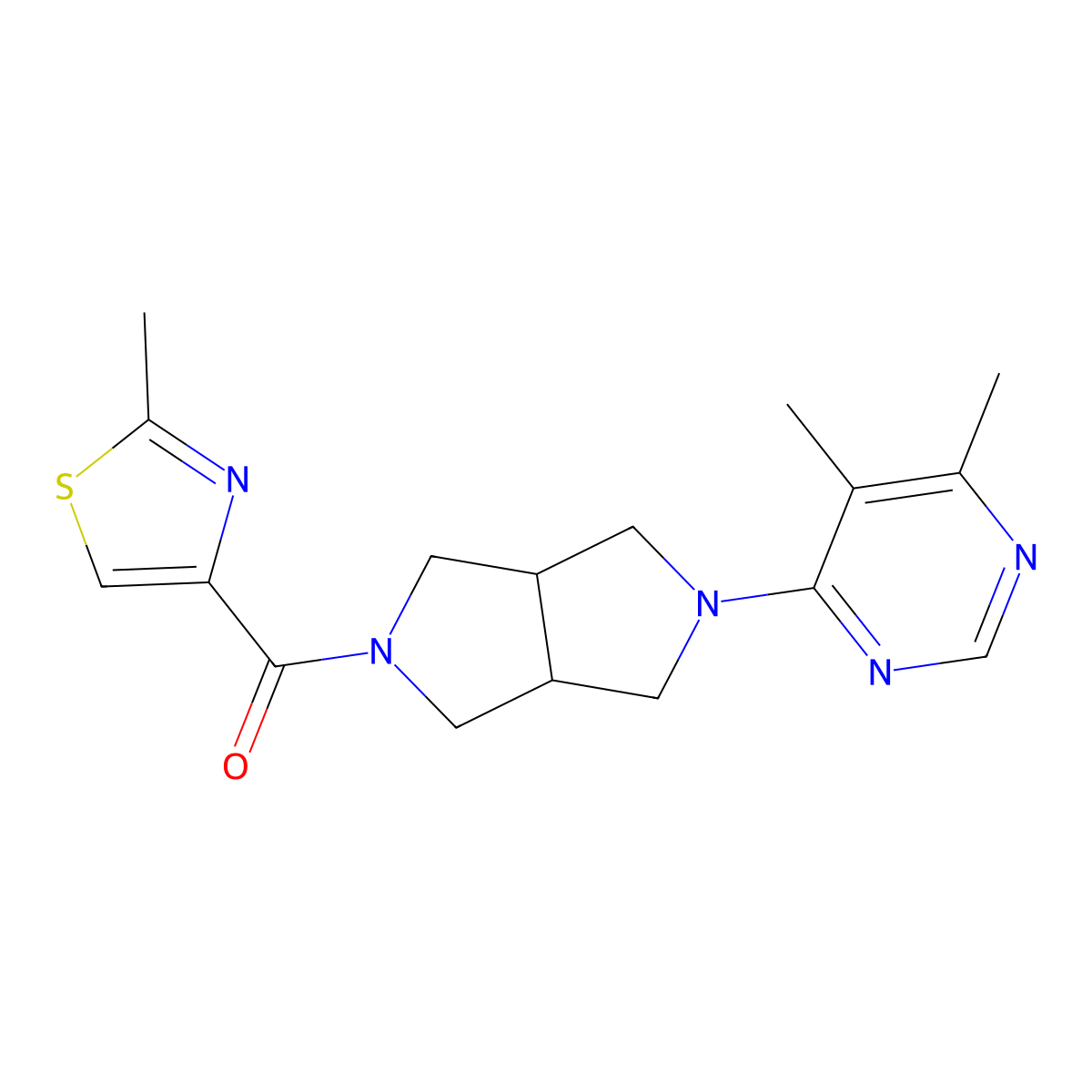 4,5-Dimethyl-6-[5-(2-methyl-1,3-thiazole-4-carbonyl)-octahydropyrrolo[3,4-c]pyrrol-2-yl]pyrimidine molecular structure, CAS 2199627-44-4