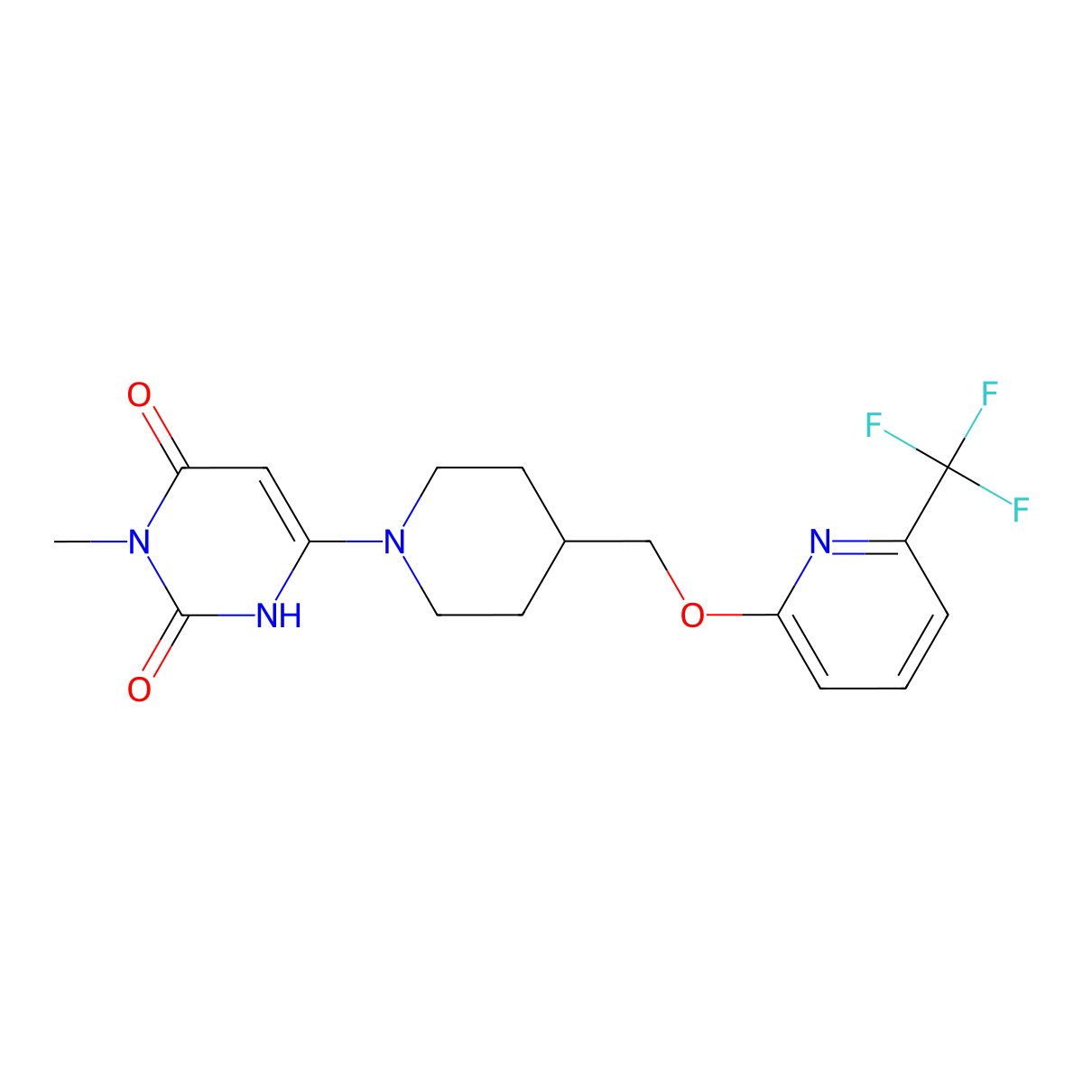3-Methyl-6-[4-({[6-(trifluoromethyl)pyridin-2-yl]oxy}methyl)piperidin-1-yl]-1,2,3,4-tetrahydropyrimidine-2,4-dione molecular structure, CAS 2199652-91-8