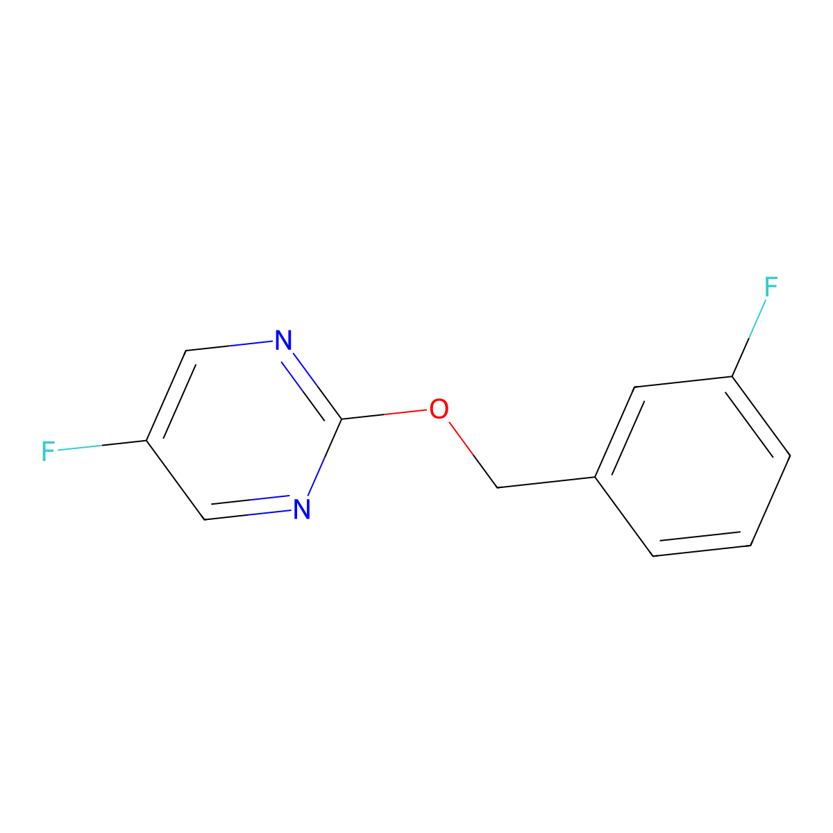 5-Fluoro-2-[(3-fluorophenyl)methoxy]pyrimidine molecular structure, CAS 2199675-82-4