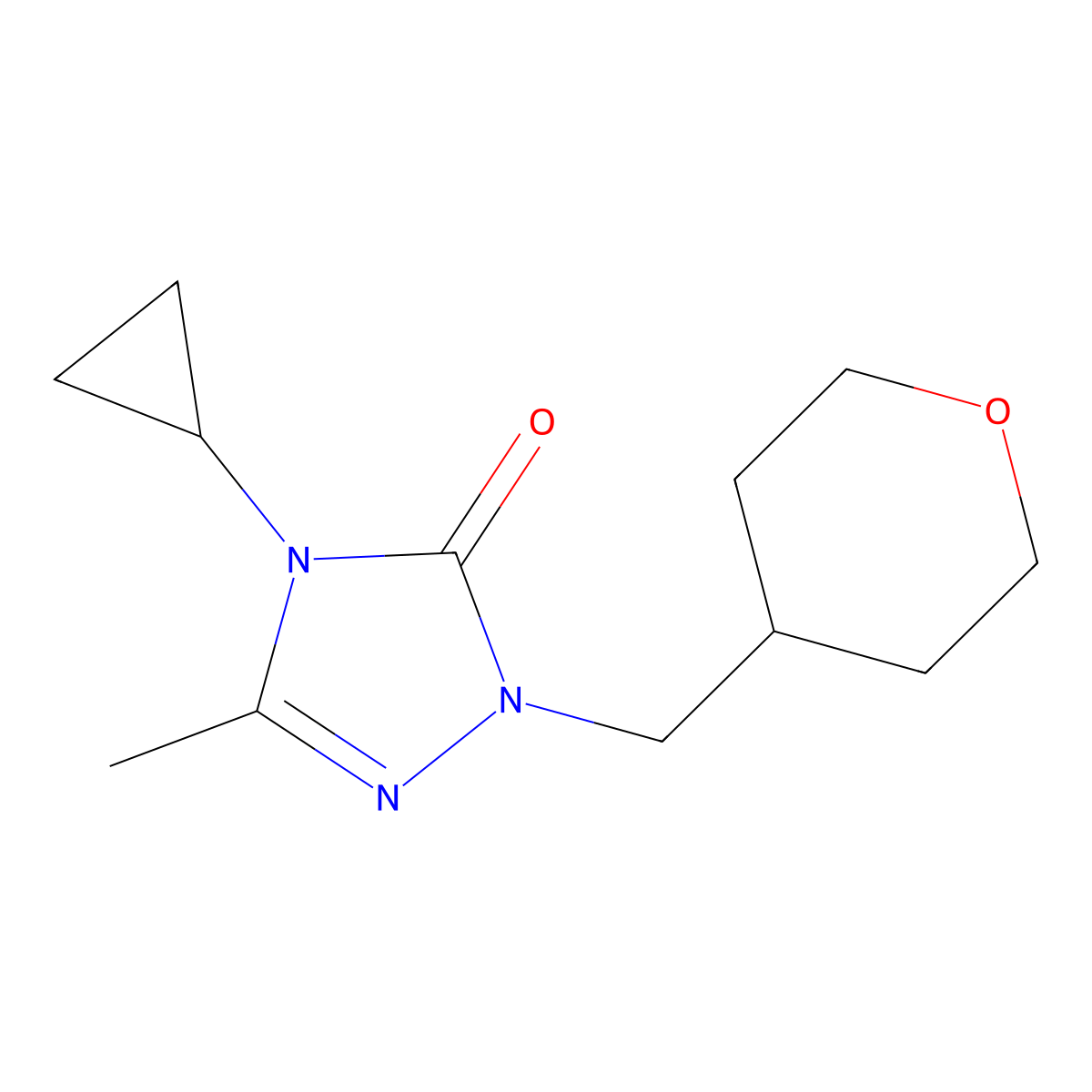 4-cyclopropyl-3-methyl-1-[(oxan-4-yl)methyl]-4,5-dihydro-1H-1,2,4-triazol-5-one molecular structure, CAS 2199684-83-6
