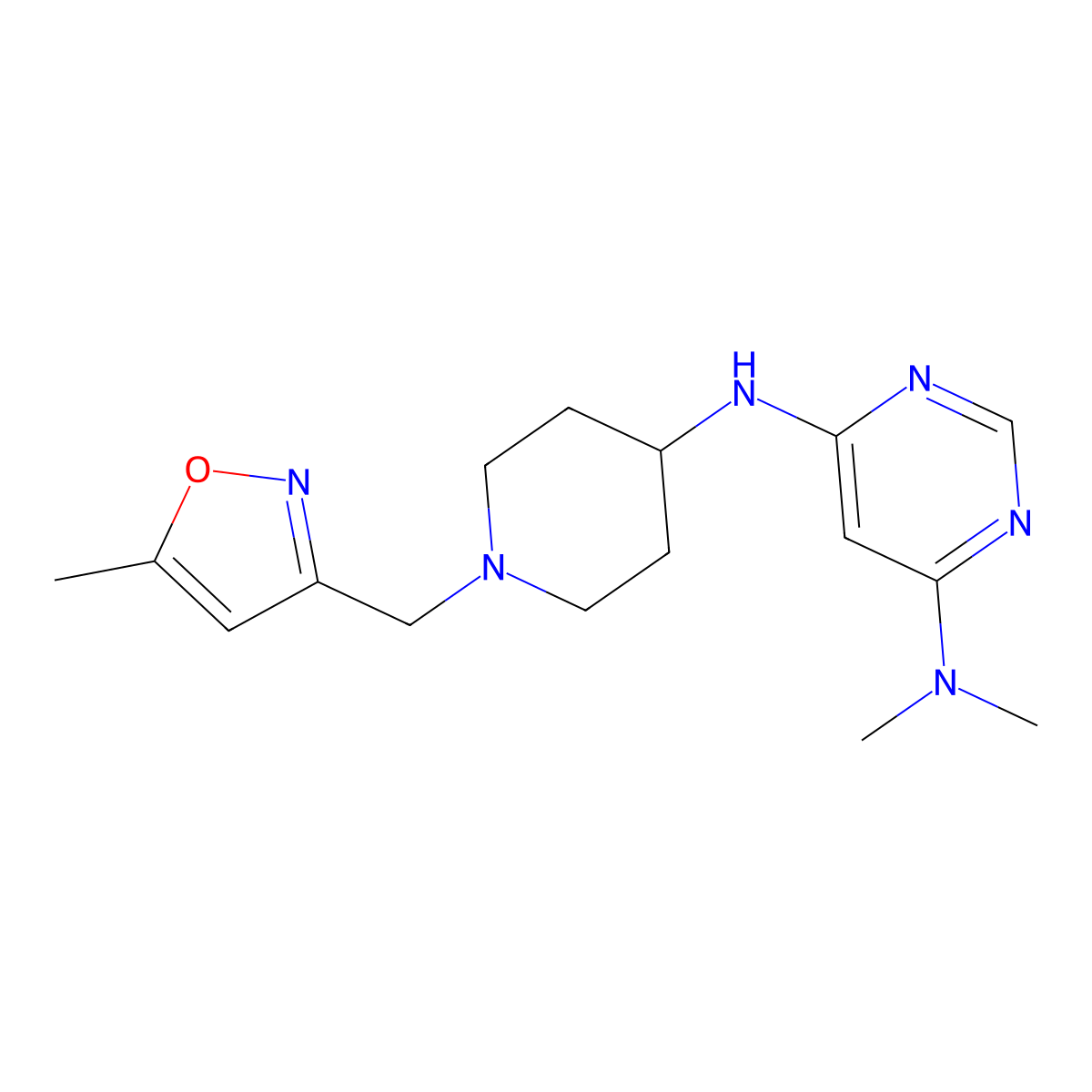 N4,N4-dimethyl-N6-{1-[(5-methyl-1,2-oxazol-3-yl)methyl]piperidin-4-yl}pyrimidine-4,6-diamine molecular structure, CAS 2199705-72-9