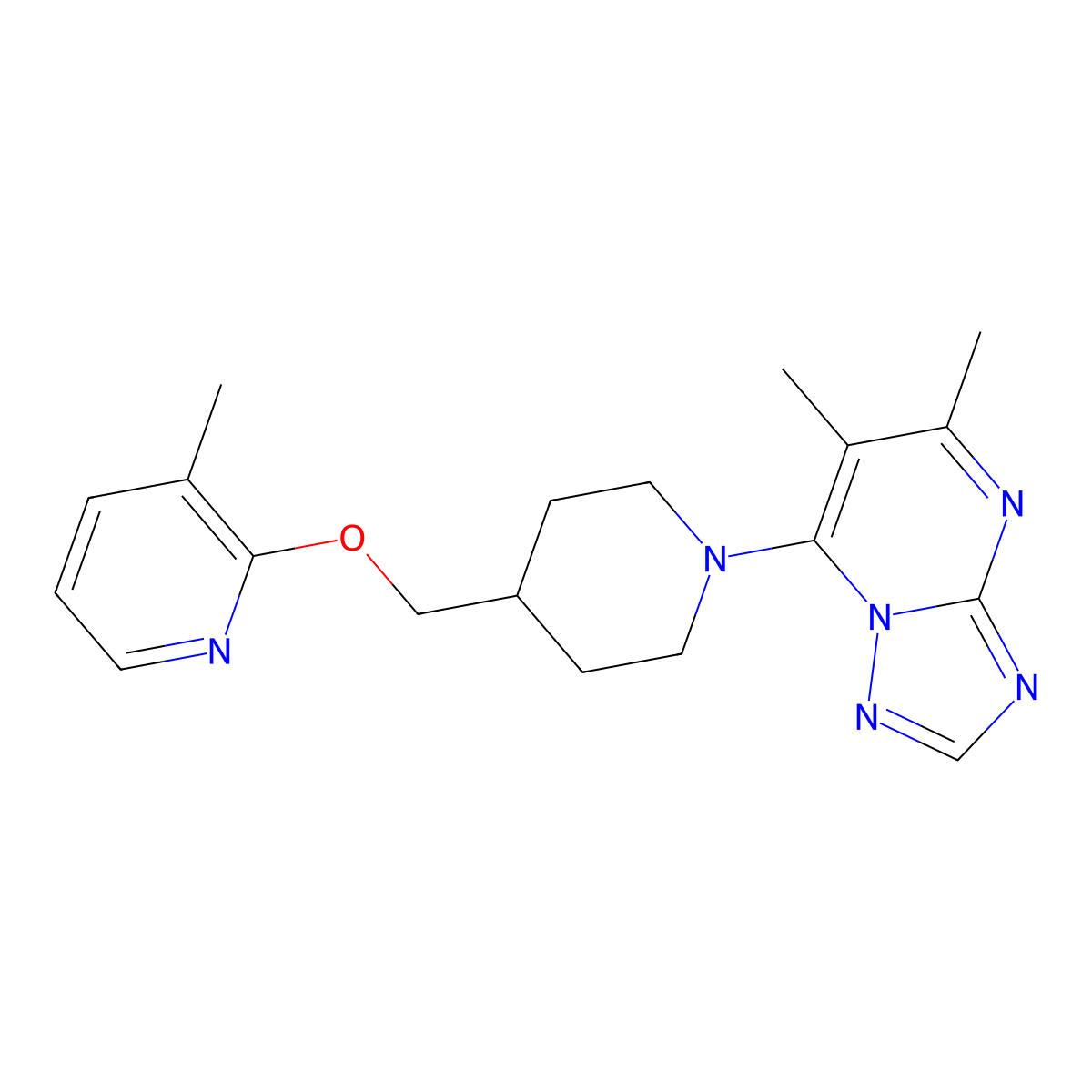 2-[(1-{5,6-Dimethyl-[1,2,4]triazolo[1,5-a]pyrimidin-7-yl}piperidin-4-yl)methoxy]-3-methylpyridine molecular structure, CAS 2199708-72-8