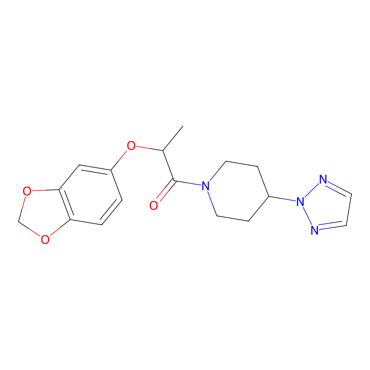 1-(4-(2H-1,2,3-triazol-2-yl)piperidin-1-yl)-2-(benzo[d][1,3]dioxol-5-yloxy)propan-1-one molecular structure, CAS 2199710-37-5